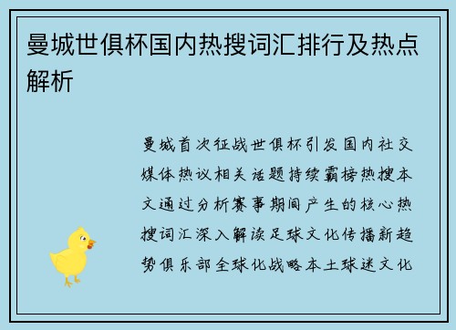 曼城世俱杯国内热搜词汇排行及热点解析